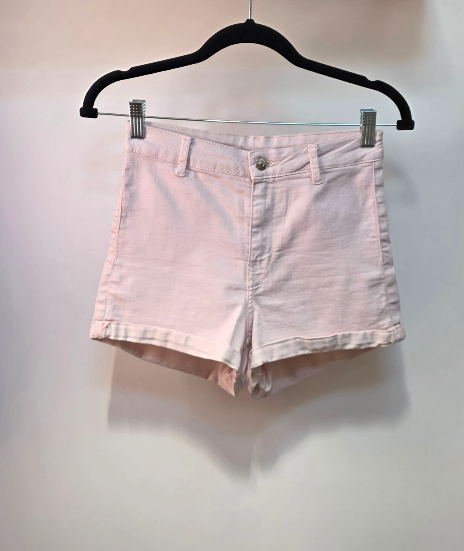 Short en jean rose pale 36 S Divided H&M short taille haute revers